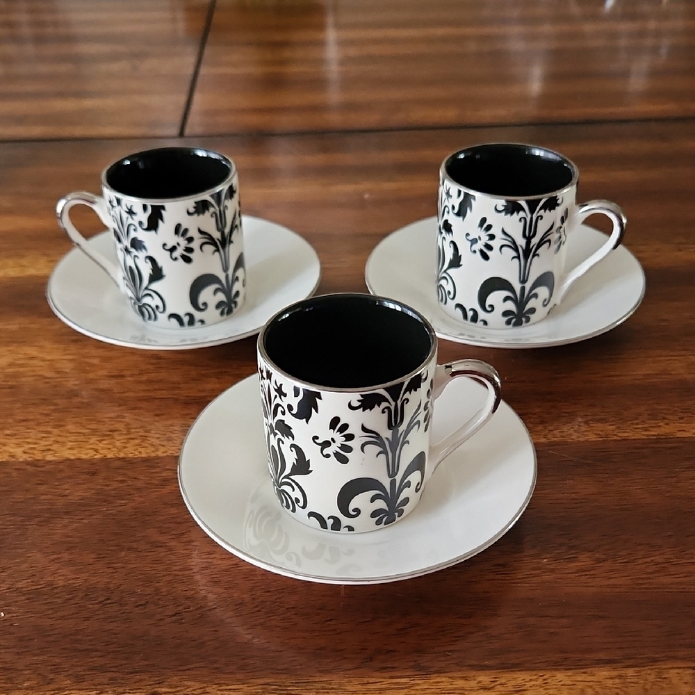 Classic Coffee & Tea Demitasse Set of 3 Ceramic  Espresso/Tea Cup and Saucer